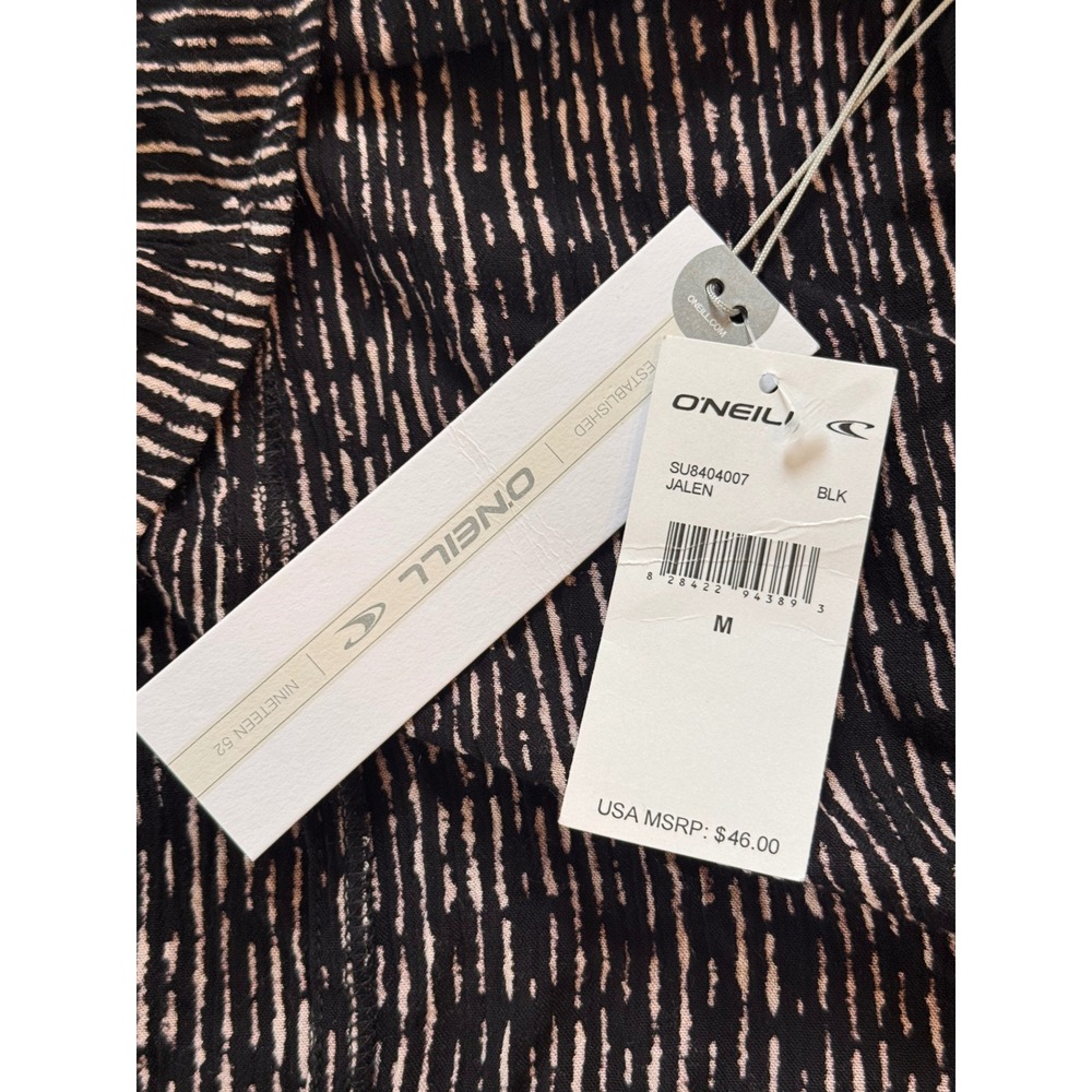 O'Neill Jalen Cold Shoulder Top Black White Printed Tassel Cami Blouse M NWT‎ - Picture 6 of 7